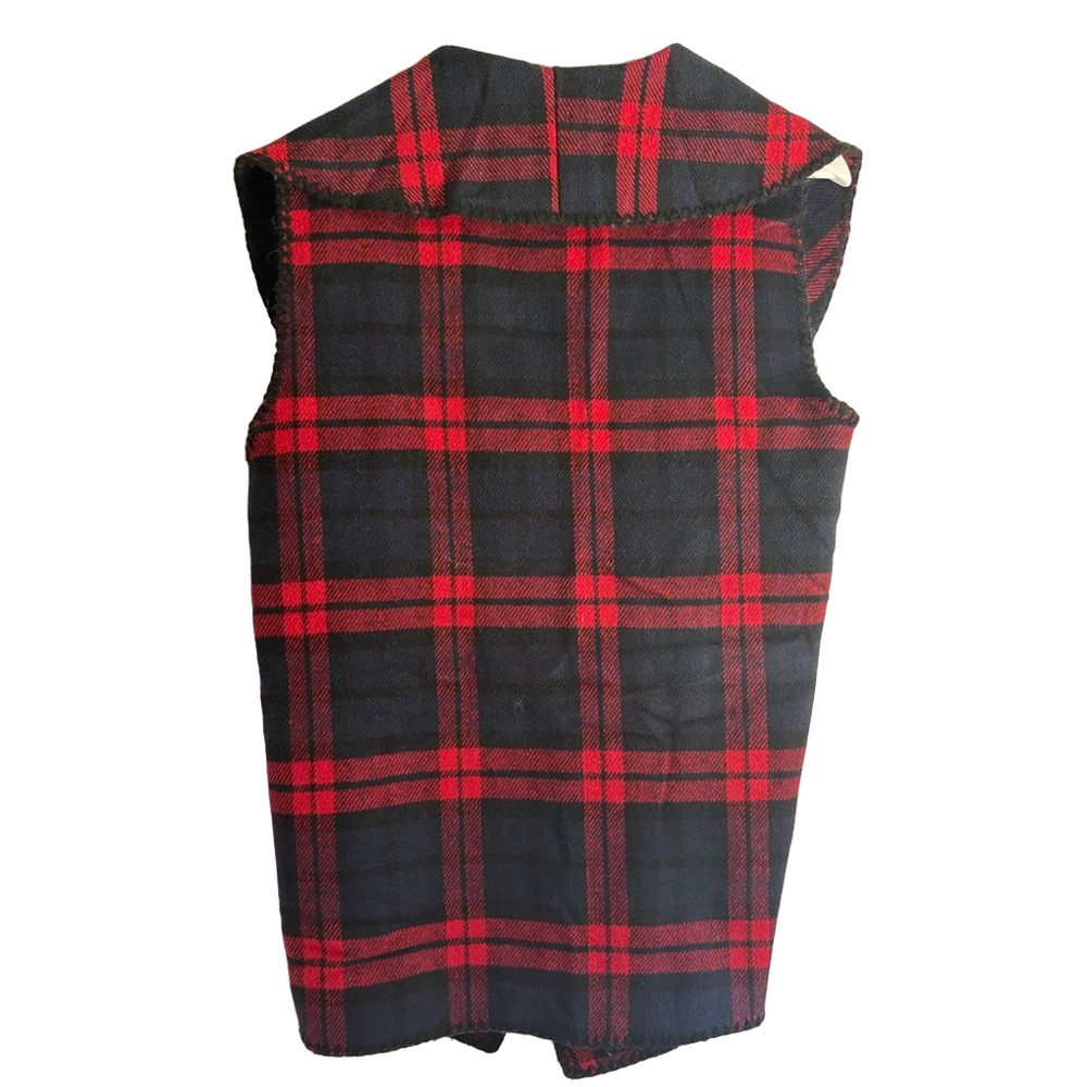 Mud Pie Plaid Sweater Vest Women’s Large Red Black Navy Open Front Layering Vest - Picture 2 of 4